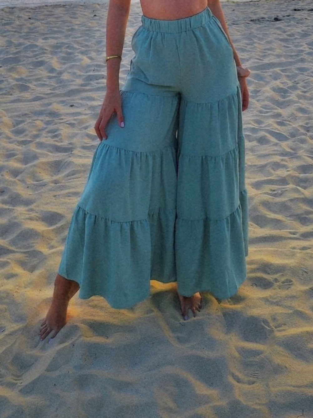 SHEIN Seafoam Tiered Wide-Leg Pants